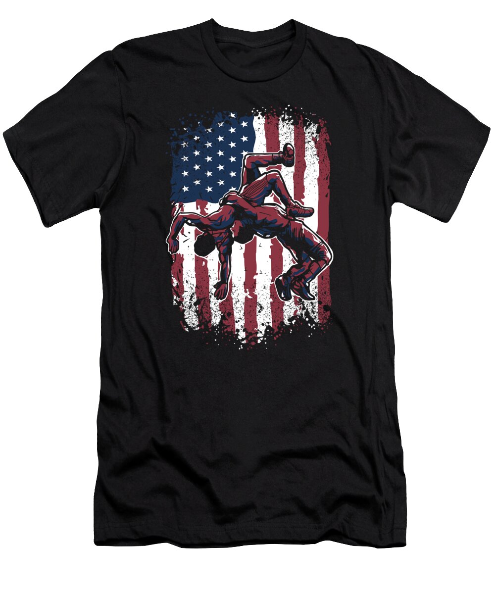 Usa Flag Wrestling American Flag Wrestling Wrestle Gift T-Shirt 